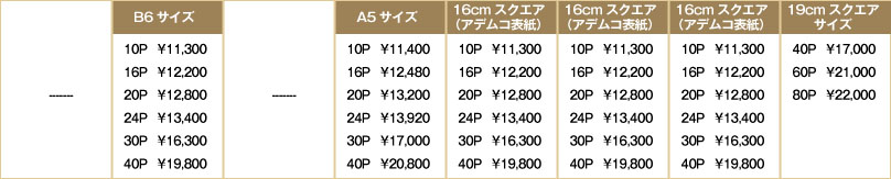ミニブック増冊（１冊）価格表