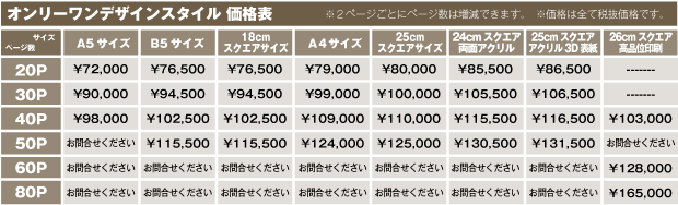 オンリーワンデザインスタイルウェディングアルバム価格表